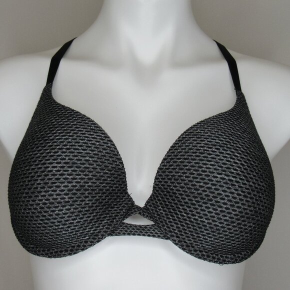 Victoria's Secret Black Silver Fishnet Perfect Shape Bra 36C - Picture 1 of 10